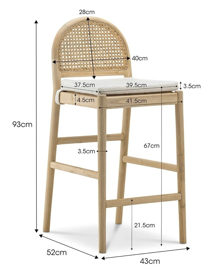 Estelle Arch Rattan Barstool 65cm In Cream Boucle & Natural image 7
