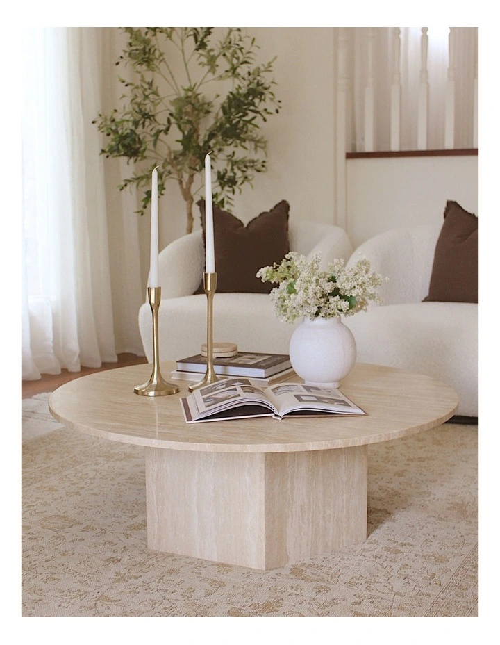 Hexica Round Coffee Table 100cm In Cream Travertine image 2