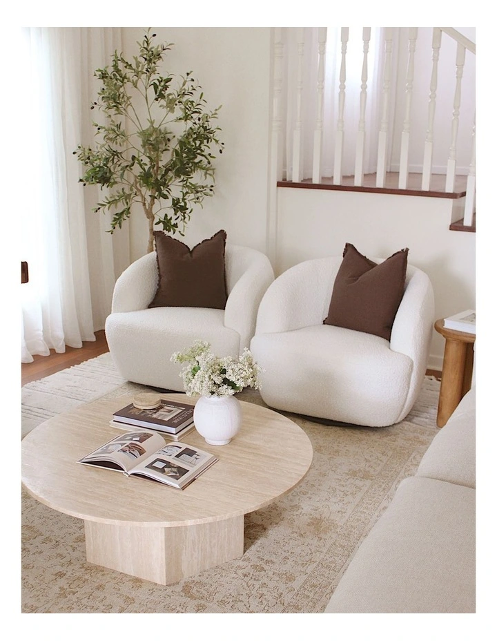 Hexica Round Coffee Table 100cm In Cream Travertine image 3
