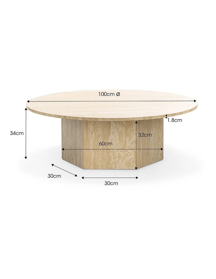 Hexica Round Coffee Table 100cm In Cream Travertine image 7