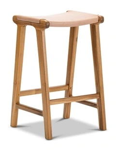 Casey Flat Leather Barstool 66cm In Nude Tan