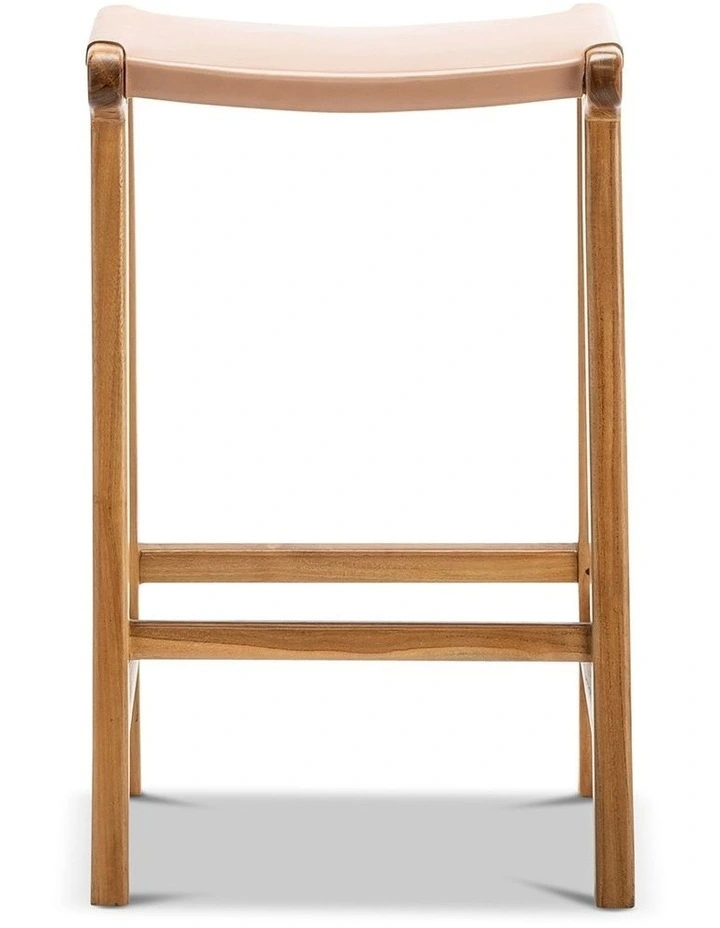 Casey Flat Leather Barstool 66cm In Nude Tan image 2