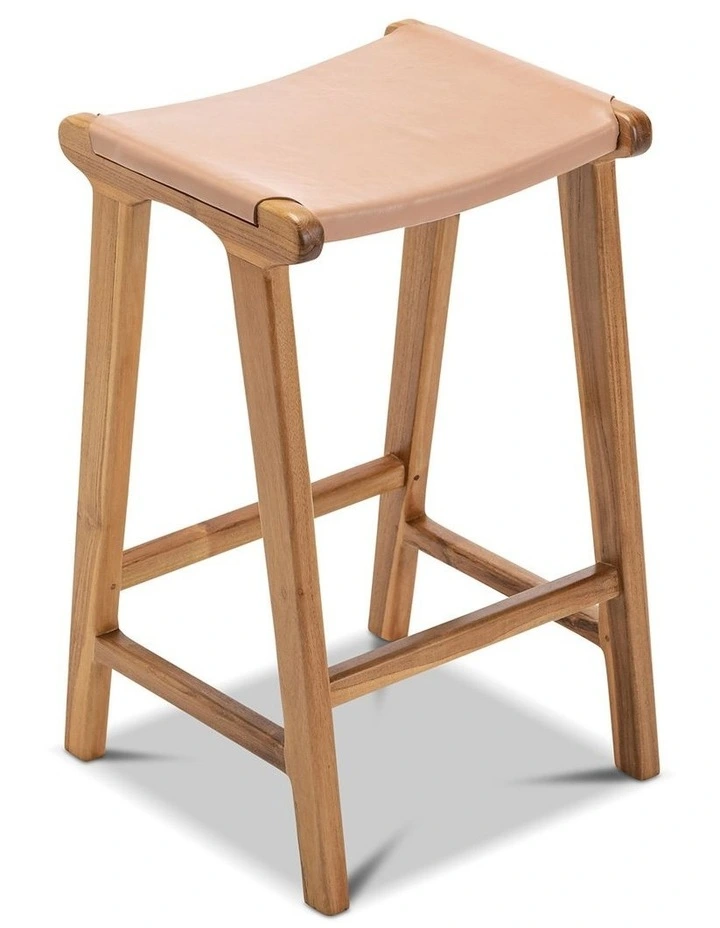 Casey Flat Leather Barstool 66cm In Nude Tan image 3