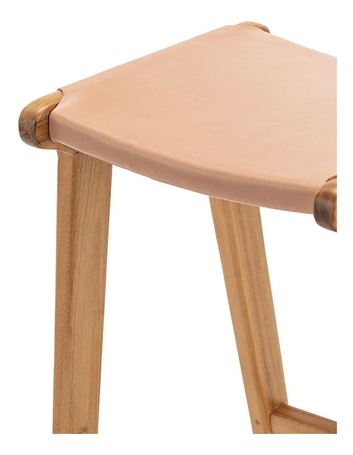 Casey Flat Leather Barstool 66cm In Nude Tan image 4