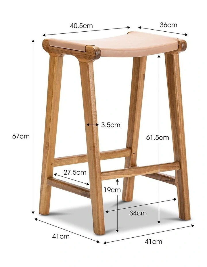 Casey Flat Leather Barstool 66cm In Nude Tan image 7