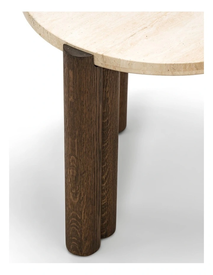 Amaya Round Travertine Side Table 55cm In Cream & Brown Oak image 5