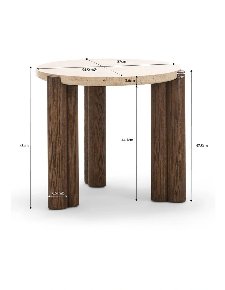 Amaya Round Travertine Side Table 55cm In Cream & Brown Oak image 7