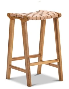 Casey Woven Leather Barstool 66cm In Nude Tan