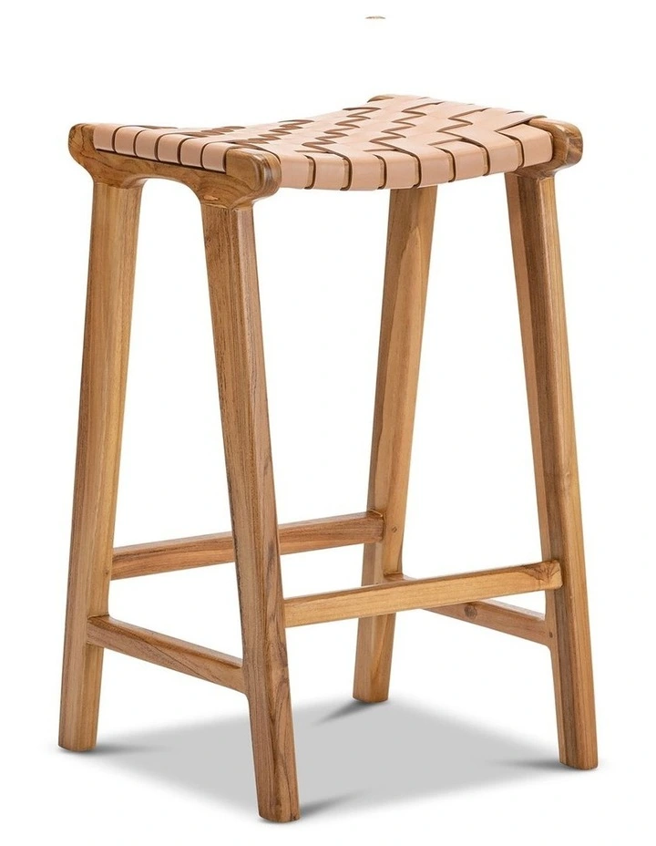 Casey Woven Leather Barstool 66cm In Nude Tan image 1