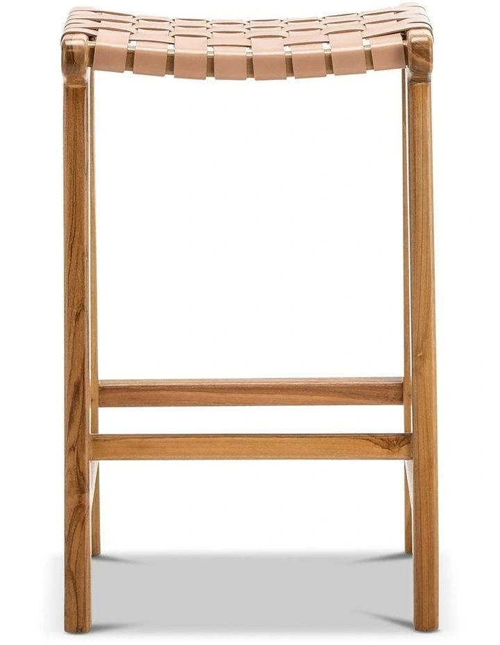 Casey Woven Leather Barstool 66cm In Nude Tan image 2