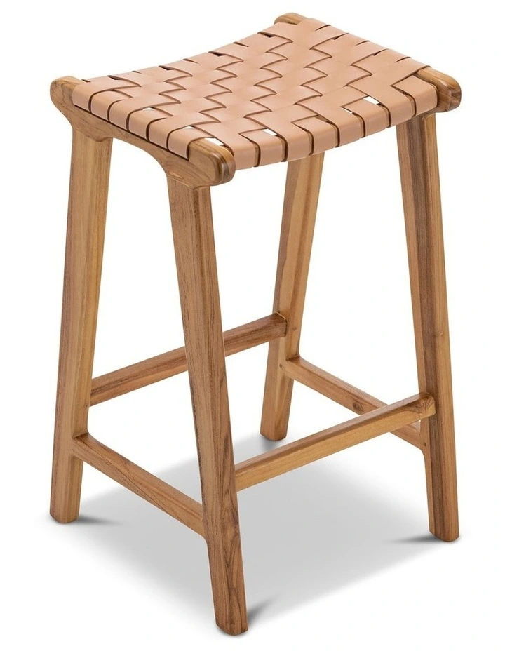 Casey Woven Leather Barstool 66cm In Nude Tan image 3