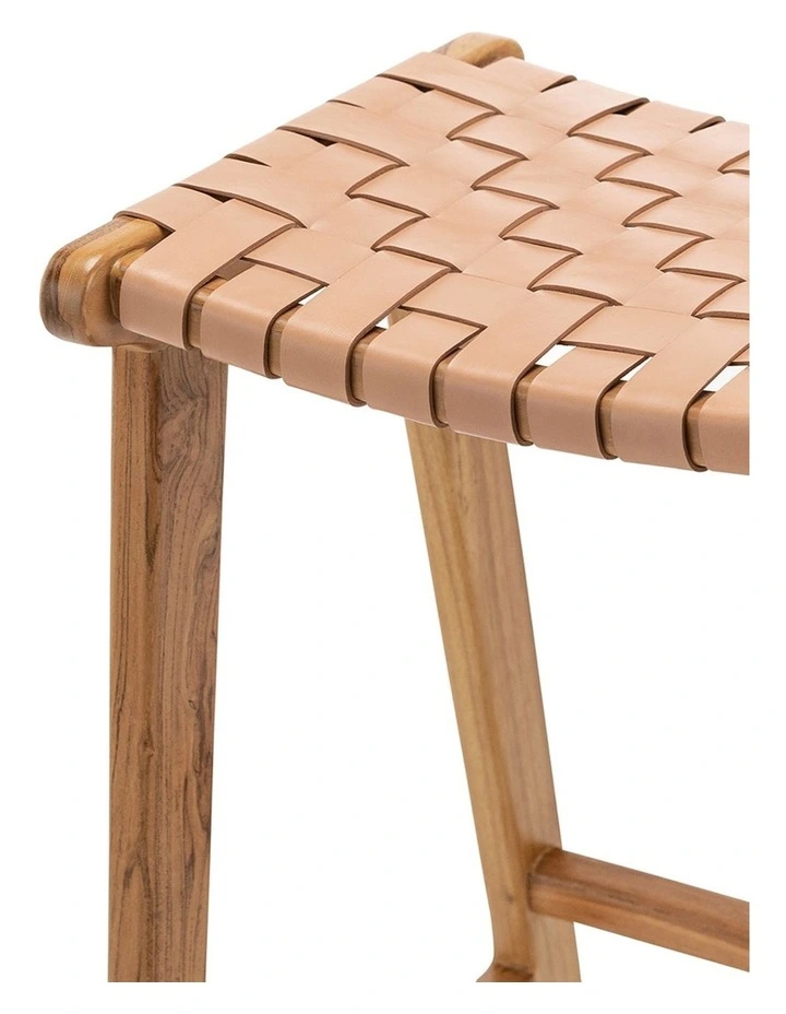 Casey Woven Leather Barstool 66cm In Nude Tan image 4