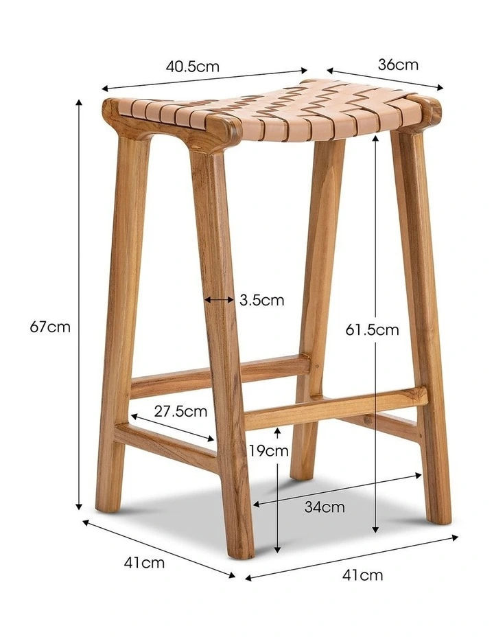 Casey Woven Leather Barstool 66cm In Nude Tan image 7
