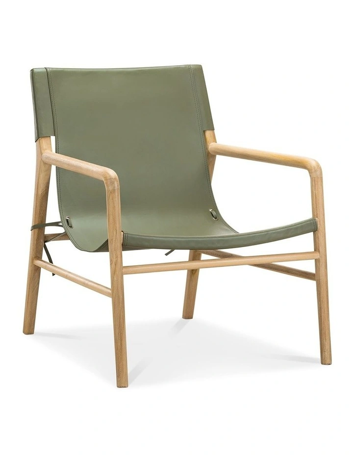 Norah Leather Sling Armchair In Olive Green image 1