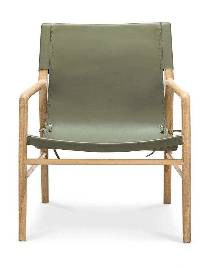 Norah Leather Sling Armchair In Olive Green image 2