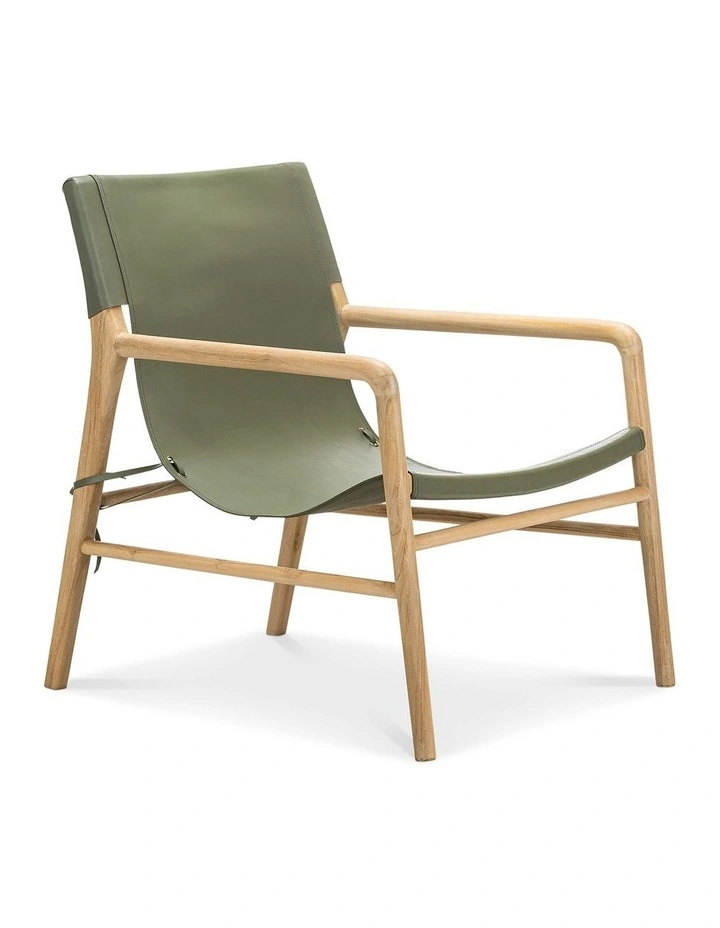 Norah Leather Sling Armchair In Olive Green image 3