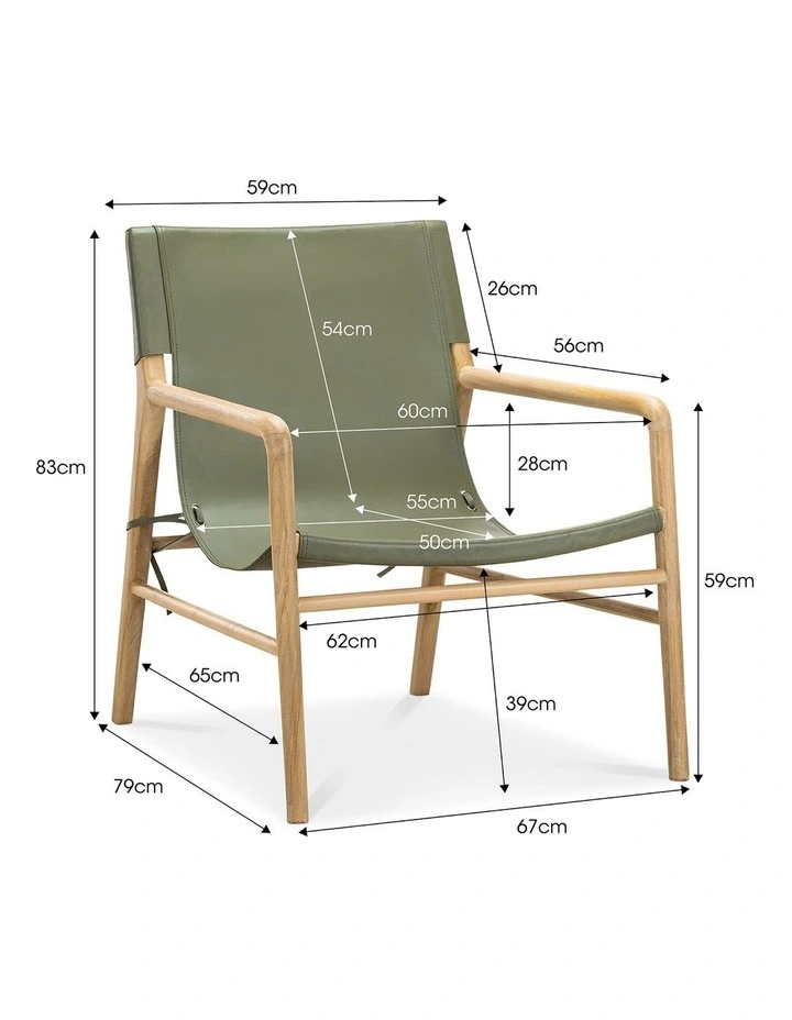 Norah Leather Sling Armchair In Olive Green image 7