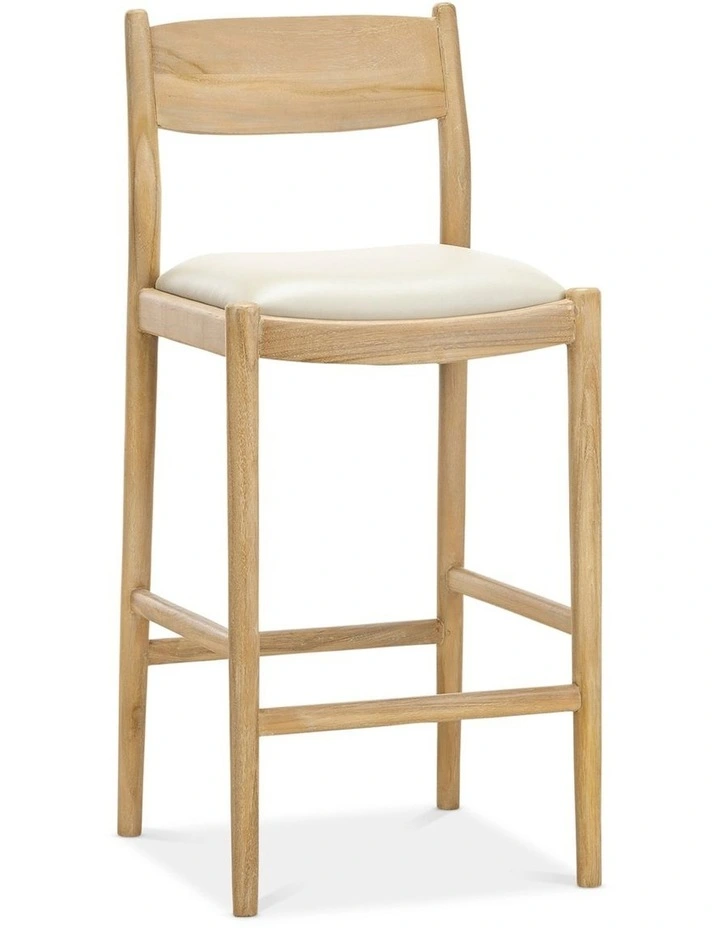 Calum Leather High Back Counter Barstool In Ivory Cream image 1