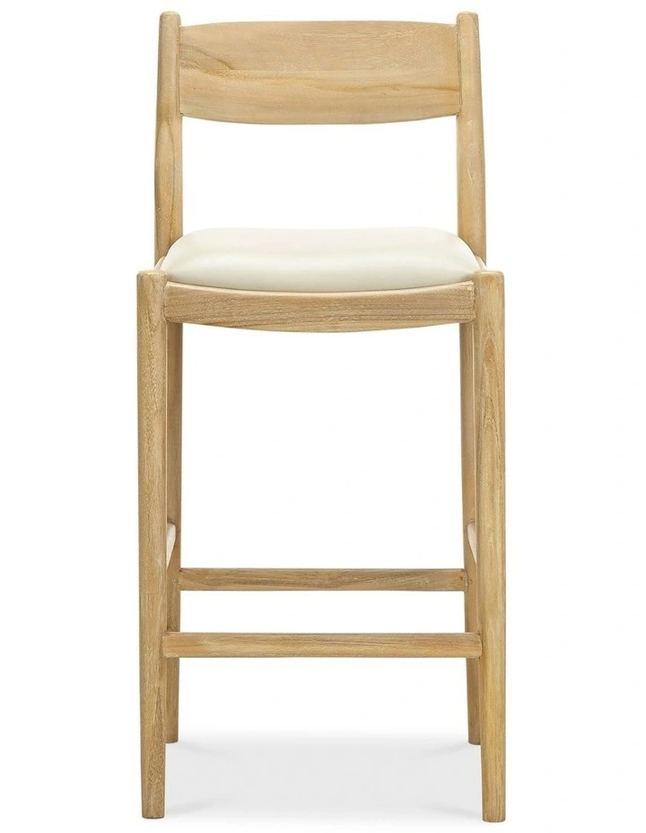 Calum Leather High Back Counter Barstool In Ivory Cream image 2