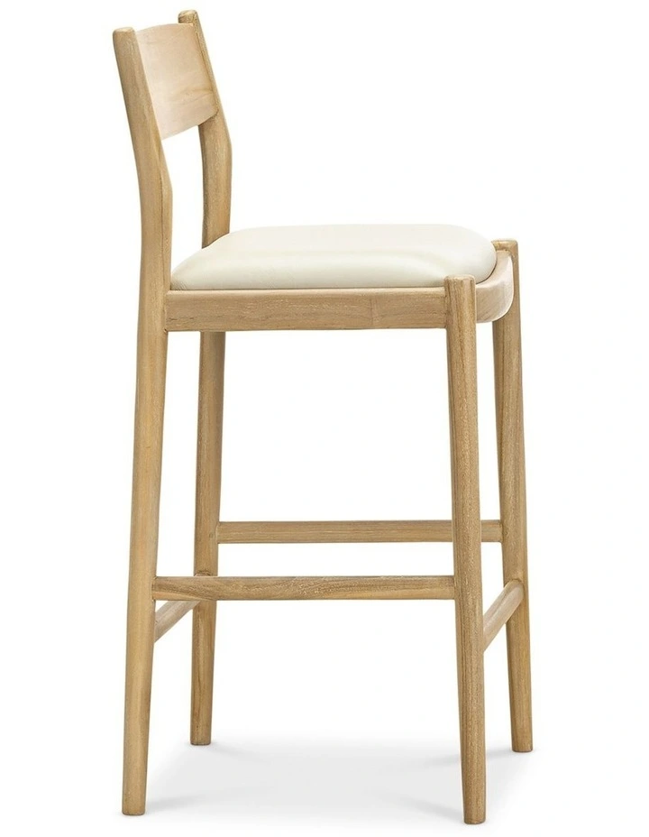 Calum Leather High Back Counter Barstool In Ivory Cream image 3
