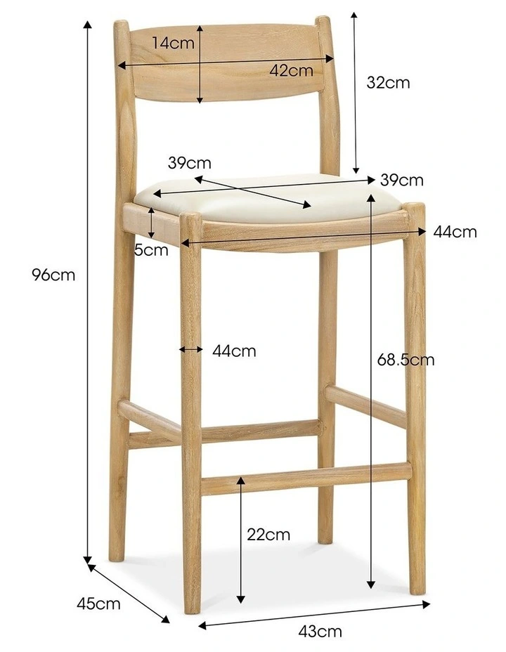 Calum Leather High Back Counter Barstool In Ivory Cream image 7