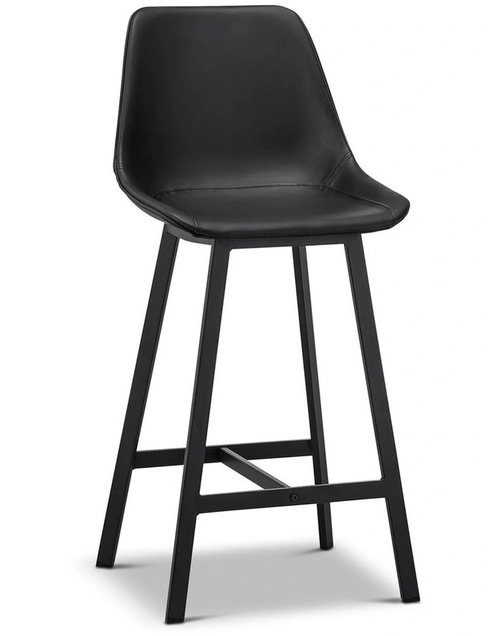Hanns Premium Vegan Leather High Back Barstool 67cm Set Of 2 In Black image 1