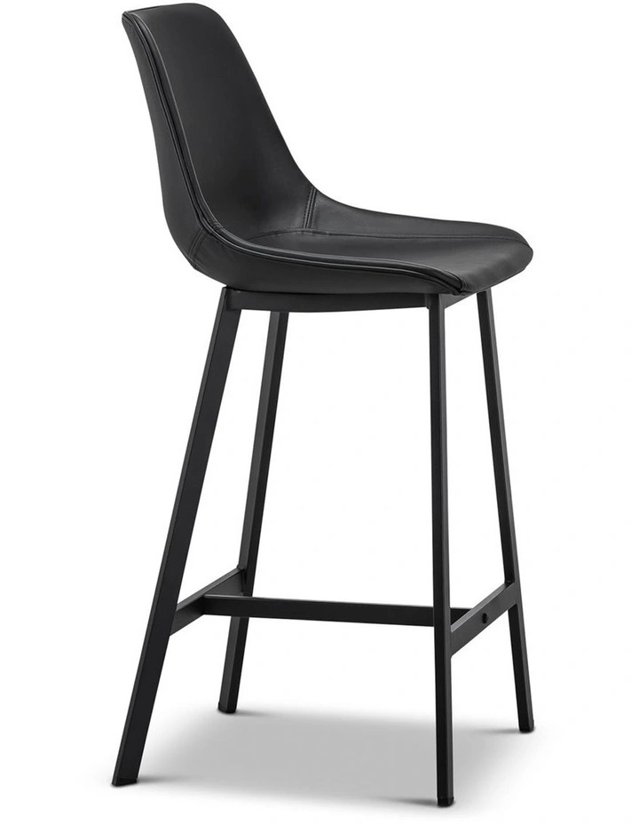 Hanns Premium Vegan Leather High Back Barstool 67cm Set Of 2 In Black image 3
