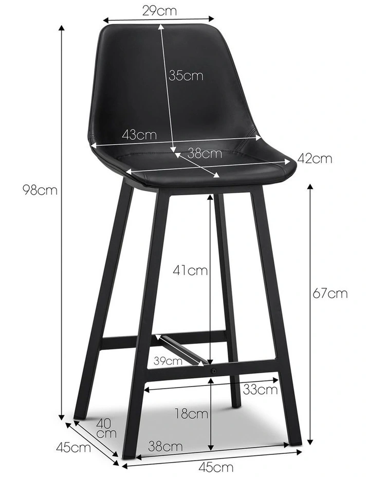 Hanns Premium Vegan Leather High Back Barstool 67cm Set Of 2 In Black image 7