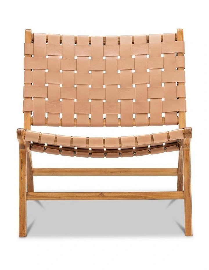 Casey Woven Leather Lounge Chair In Nude Tan image 2