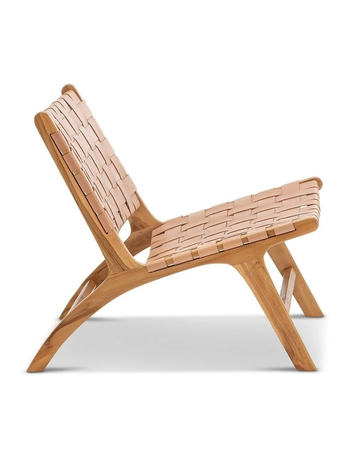 Casey Woven Leather Lounge Chair In Nude Tan image 3