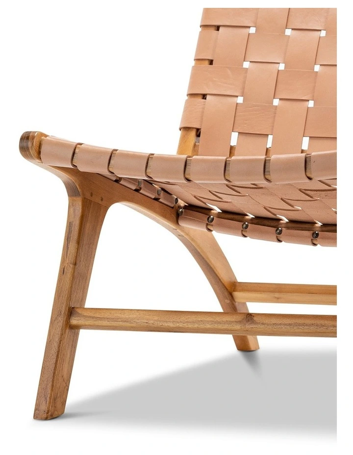 Casey Woven Leather Lounge Chair In Nude Tan image 6