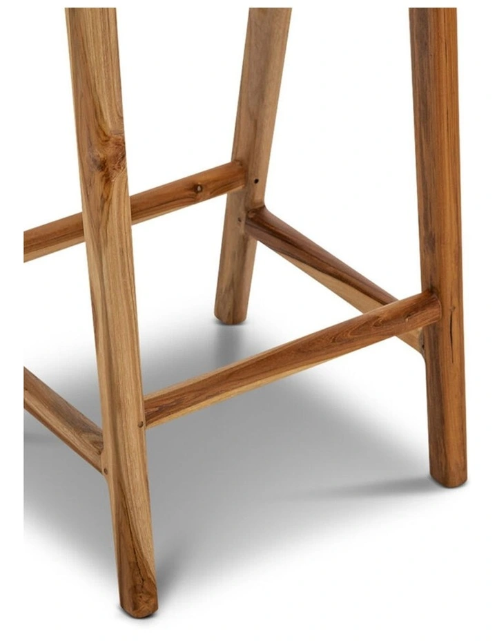 Lazie Leather Strapping Bar Stool 66cm In Teak & Olive Green image 5