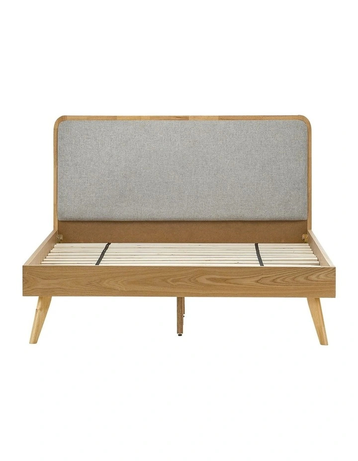 Stella Queen Bed In Light Grey Upholstery & Natural Oak image 4