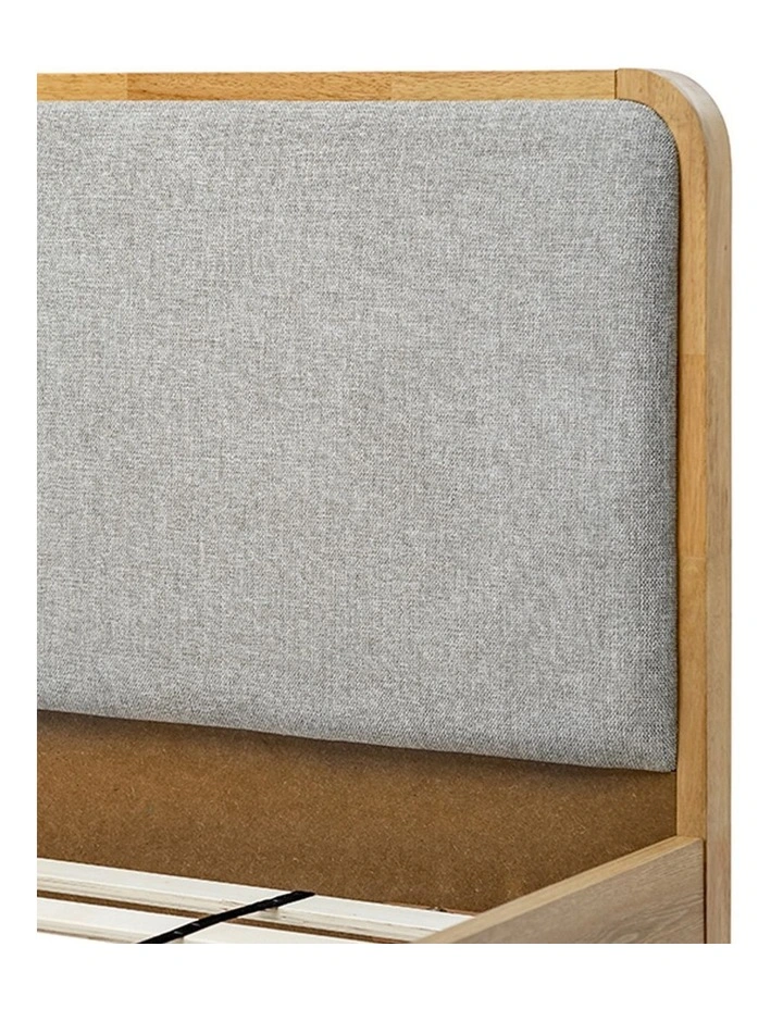 Stella Queen Bed In Light Grey Upholstery & Natural Oak image 5