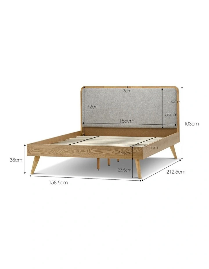 Stella Queen Bed In Light Grey Upholstery & Natural Oak image 7
