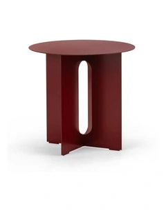 Kiyo Round Steel Side Table In Merlot Red