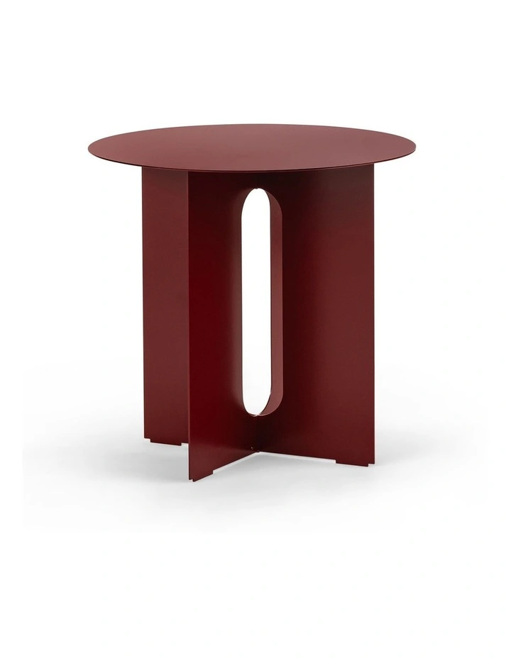 Kiyo Round Steel Side Table In Merlot Red image 1