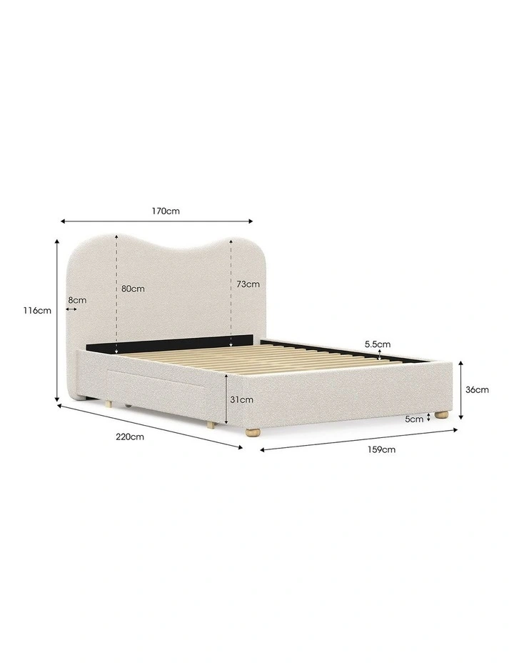 Aira Queen 2 Drawer Storage Bed Frame In Cream Boucle image 6