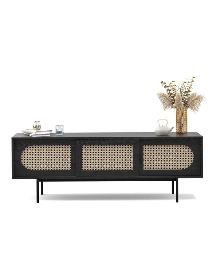 Fenton Woven Rattan Tv Entertainment Unit in Black image 2