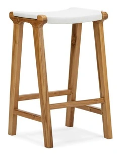 Casey Flat Leather Barstool 66cm In White