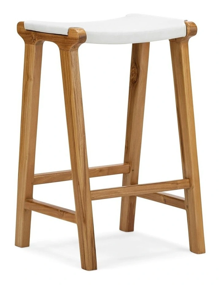 Casey Flat Leather Barstool 66cm In White image 1