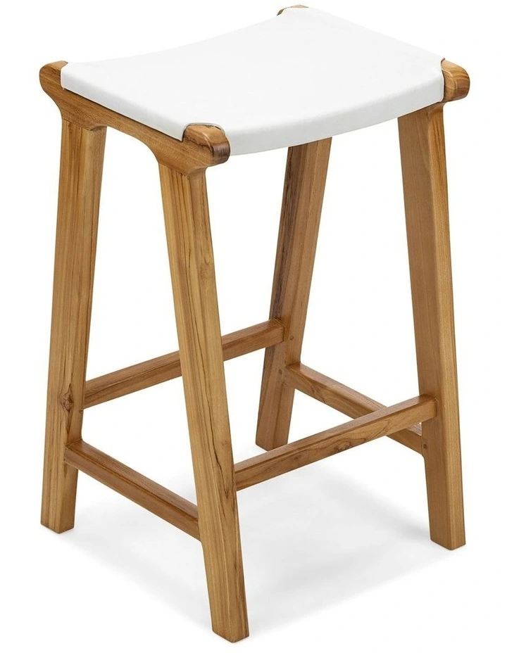 Casey Flat Leather Barstool 66cm In White image 3