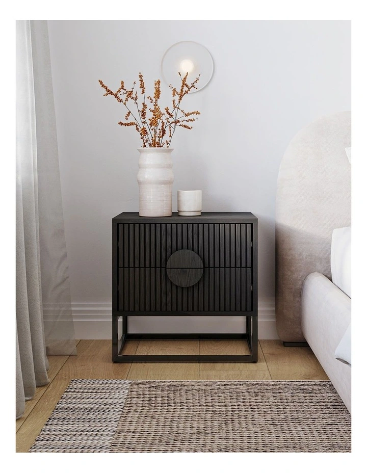 Braxton Ripple Bedside Table In Black Oak image 2