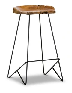 Neato Teak Wood Iron Bar Stool 66cm In Black