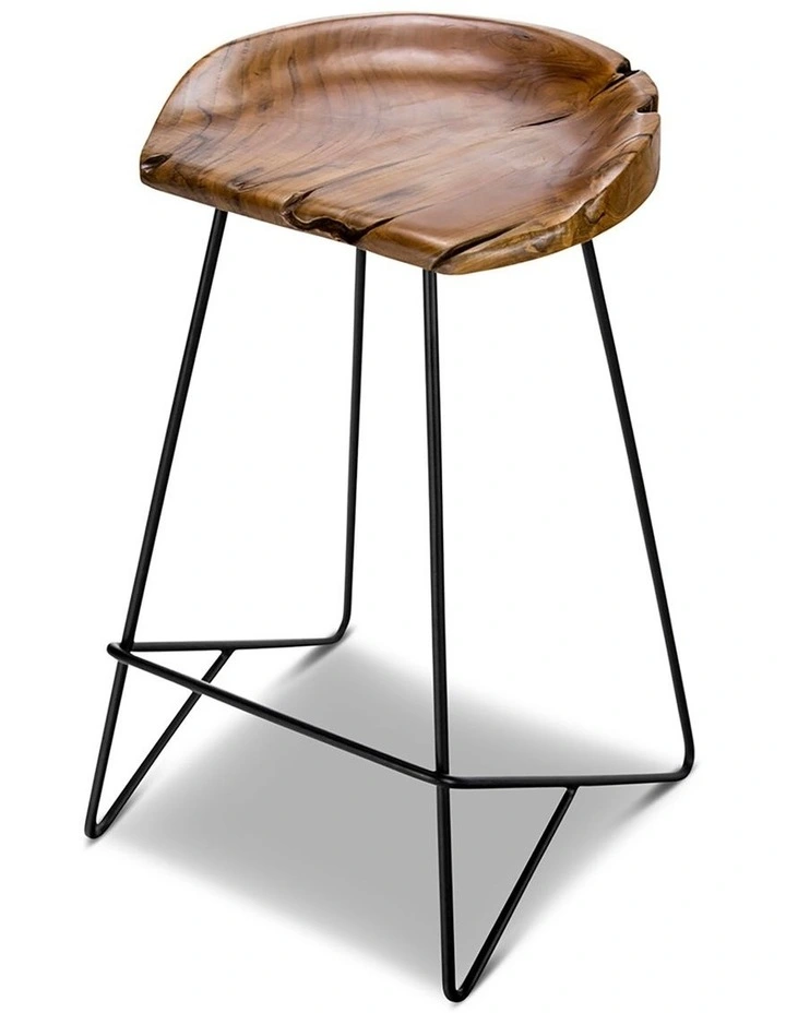 Neato Teak Wood Iron Bar Stool 66cm In Black image 4