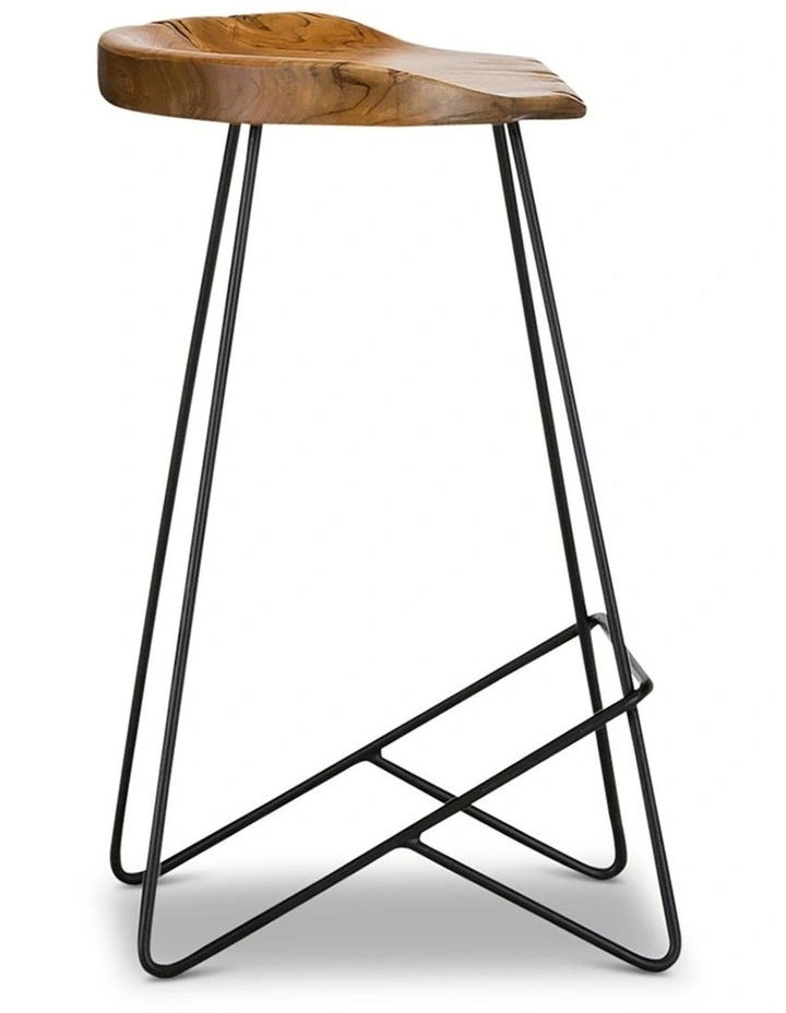 Neato Teak Wood Iron Bar Stool 66cm In Black image 5