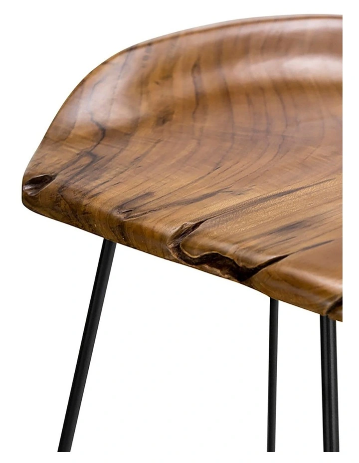 Neato Teak Wood Iron Bar Stool 66cm In Black image 7