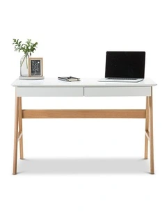 Aleksander 2 Drawer Writing Desk in White & Oak