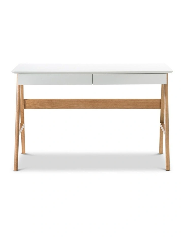 Aleksander 2 Drawer Writing Desk in White & Oak image 3