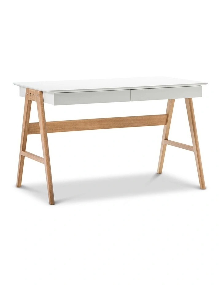Aleksander 2 Drawer Writing Desk in White & Oak image 4